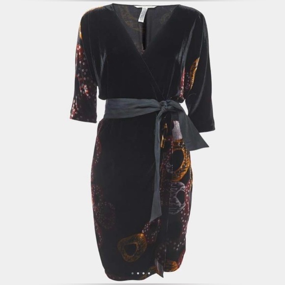 Diane Von Furstenberg Multicolor Velvet Printed Wrap Dress - Picture 4 of 11